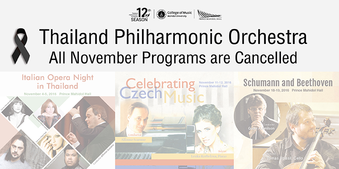 Thailand Philharmonic Orchestra All November Programs are Cancelled